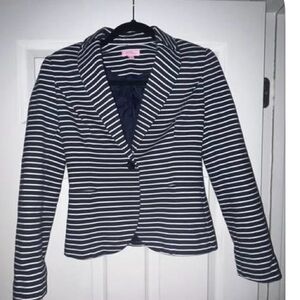 Lilly Pulitzer navy blue white striped blazer jacket suit business XS leighton